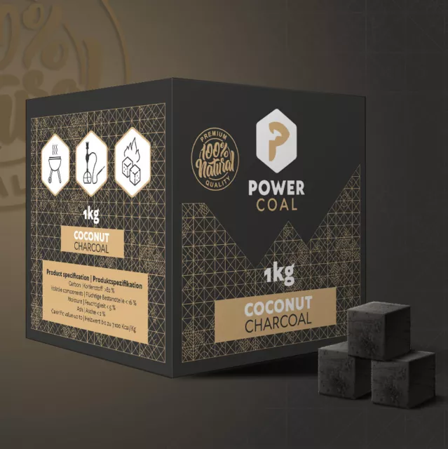 POWER COAL l Premium Natur Shisha Kohle 1kg 26mm | aus %100 Kokosnuss