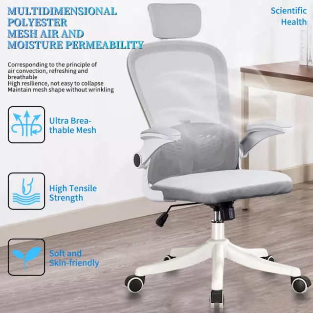 Adjustable Ergonomic Office Headrest Mesh Chair For Computer Desk Flip-up Arms