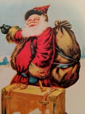 Santa Suitcase Snow Christmas Greetings Postcard Merrimack Reproduction Antique