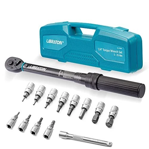 LIBRATON Clé Dynamométrique à Clic 1/4 '' pour Vélo 5-25 Nm avec Douilles Hex et