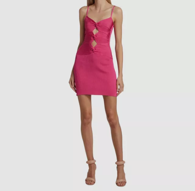 $358 Cult Gaia Women's Pink V-Neck Cutout Twisted Front Mini Dress Size S