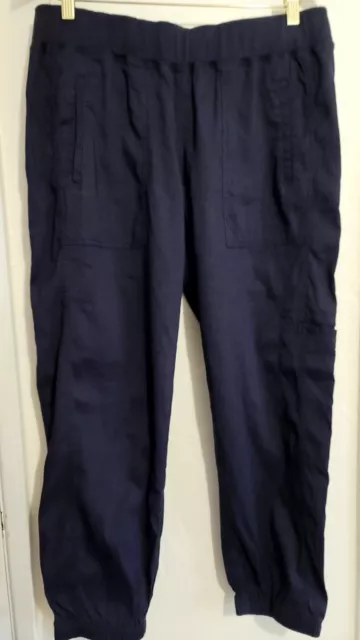 Eileen Fisher Navy Organic Linen Blend Cargo Jogger Pants Medium Stretch Ankle