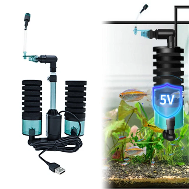 5V Aquarium Double Sponge Filter Quiet Electric Sponge Filter Shrimp Fish Tank