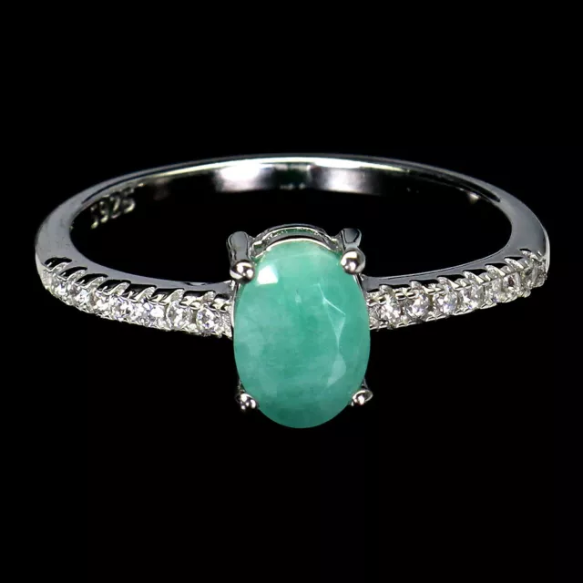 Oval Emerald 7x5mm White Topaz Gemstone 925 Sterling Silver Jewelry Ring Size 6.