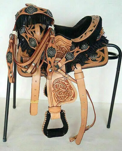 Youth Child Premium Leather Western Horse Saddle With Free Tack All Size-10"-18"