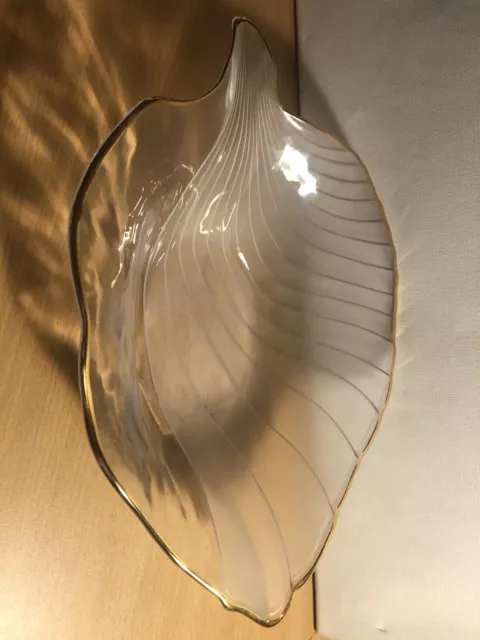 Studio Nova (Mikasa Japan) Crystal Leaf Shaped Serving Bowl - Gold Rim/Frosted