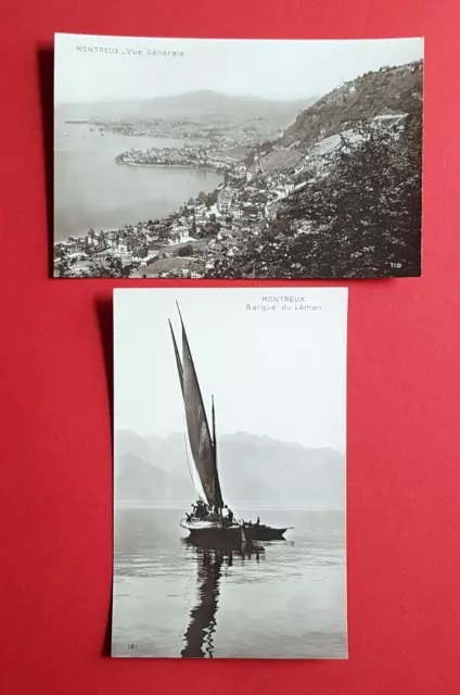 2 x Foto AK MONTREUX Schweiz um 1930 Panorama und Segelboot Schiff    ( 39675