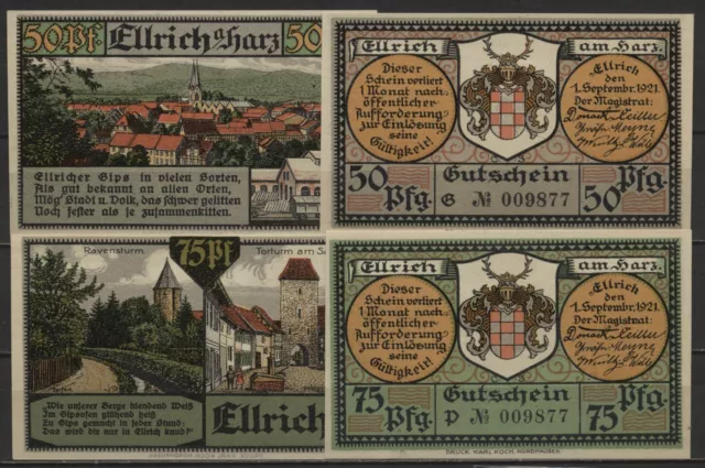 [21826] - Nummerngleich: 4 x Notgeld ELLRICH am HARZ, Stadt, 50 - 75 Pf, 01.09.1