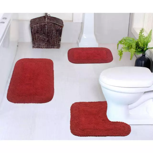 HOME WEAVERS INC 3-Piece Cotton Bathroom Rugs Set 4.96-Sq-Ft W/ Contour in Red