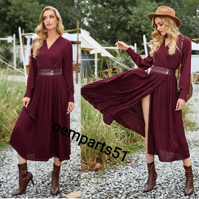ZARA PLEATED MIDI dress,Zara burgundy dress crossover pleated dress wine  dress 31.89 - PicClick UK