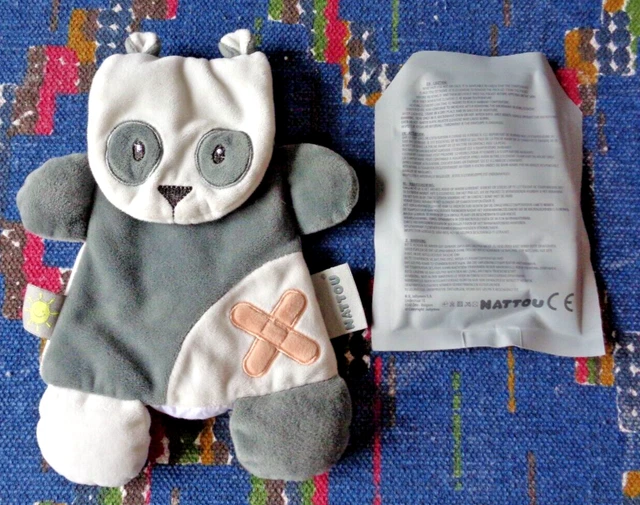 4Pa/  Doudou Plat Bouillotte Panda Budiezzz Nattou Gris Croix Orange Kom 9