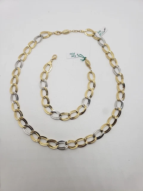 Parure De Bijoux En Or 18 Carats 3 Couleurs - Collier Et Bracelet, 85.37g, Occasion Comme Neuf