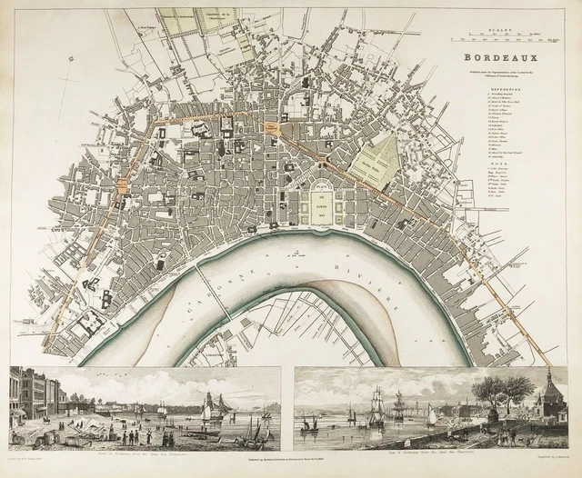 Bordeaux city map plan engraving Stadtplan Karte carte SDUK 1832
