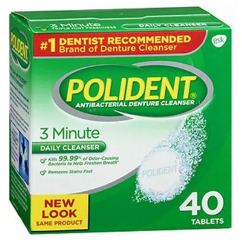 Polident 3-Minute Antibactérien Denture Nettoyant 40 Tablettes Par Abreva