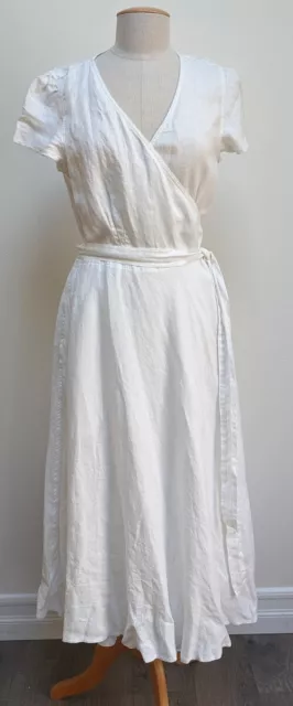 POLO Ralph Lauren Womens 12 Dress White Linen Wrap V Neck Maxi Tie Dress