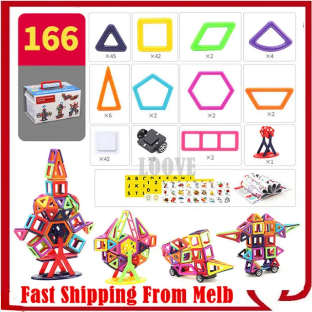 166 Piece Kids Magnetic Blocks Building Toy Children Mini Magnet Tiles Kits Gift