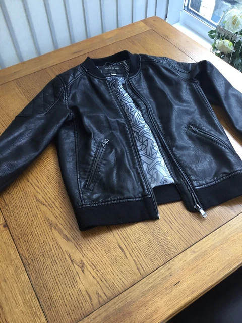 Girls black leather River Island bomber  style jacket age 11 years