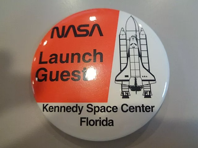 NASA  Vintage Button  "LAUNCH GUEST" Kennedy Space Center Florida Pin Red