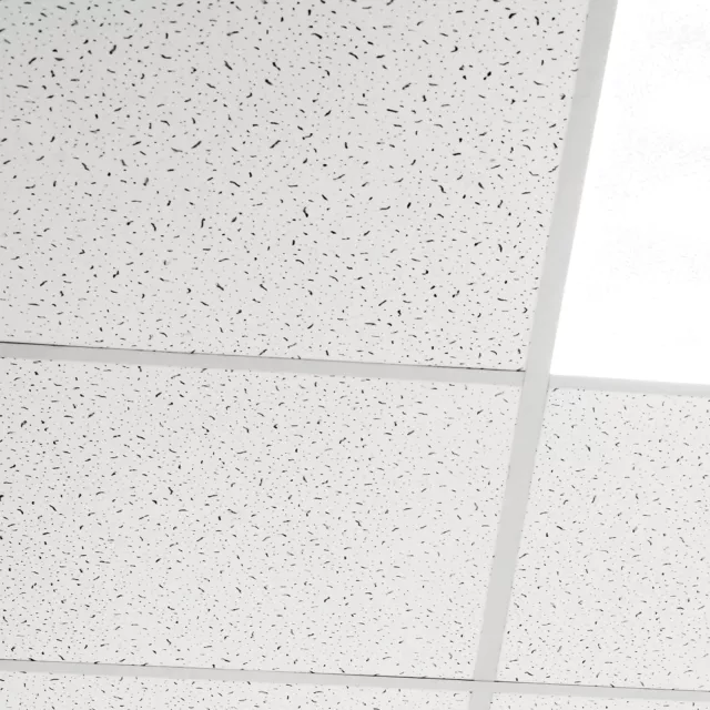 Suspended White Ceiling Office Fine ND Fissured 595x595mm 600x600  8 Tiles Pack