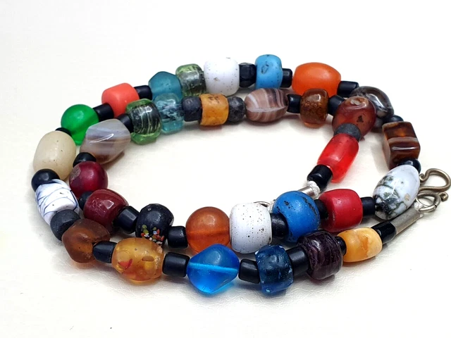 Old Beads Ancient Traded Stones and Glass Beads Jewelry Necklace Mala