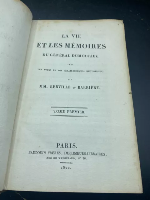 La vie et les mémoires du général Dumouriez en 4 vol, EO 1822-23 Baudouin frères 3