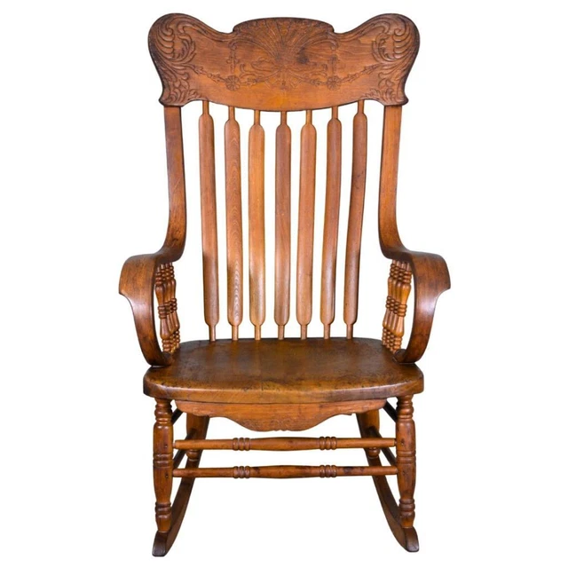 Antique Rocker, Victorian Carved Roll Arm Rocking Chair #21891