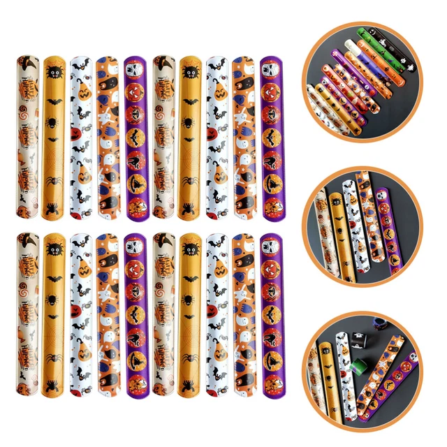 96 Pcs Pvc Halloween Ring Child Ruler Bracelet Slap Wristband
