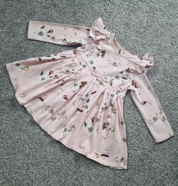 Ted Baker Baby Girls Dress 12-18 Months Pink Floral Long Sleeve Frills Bow C