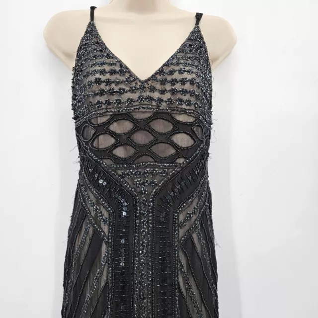 Alice + Olivia Silvia Midi Beaded Spaghetti Strap Art Deco Black Dress 2