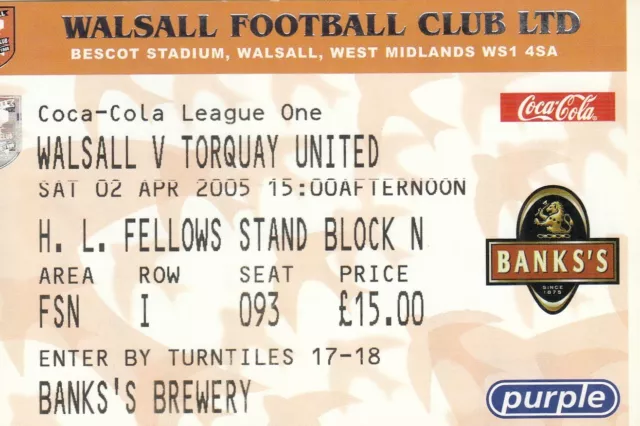 Ticket - Walsall v Torquay United 02.04.05