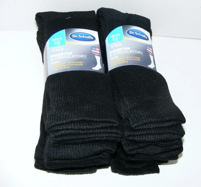 Dr. Scholl's Diabetes & Circulatory Socks Crew Black Men's Size 7-12 USA