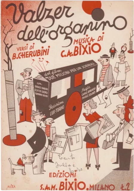 BIXIO C.A. Spartito Illustrato Musica VALZER DELL’ORGANINO Mandolino Nisa 1938