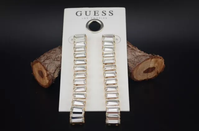 GUESS Silver Tone Baguette-Crystal Linear Drop Earrings