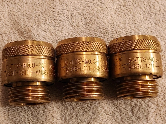 Lot of 3ea. WATTS No.8A Brass Hose Connection Vacuum Breakers - new