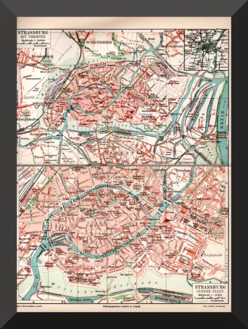 +Strassburg+ historischer Stadtplan 1905 +Strasbourg, Schiltigheim, Neudorf+