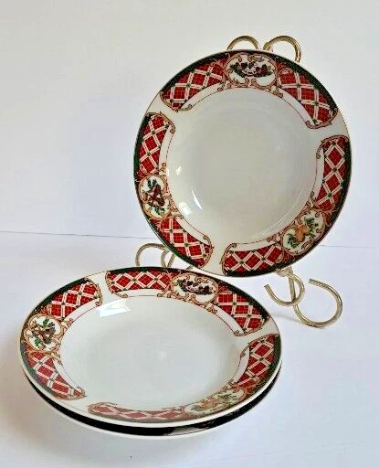 Gibson China Windsor Holiday 8" Soup/Salad Bowls Set of 3 Christmas Pre-owned