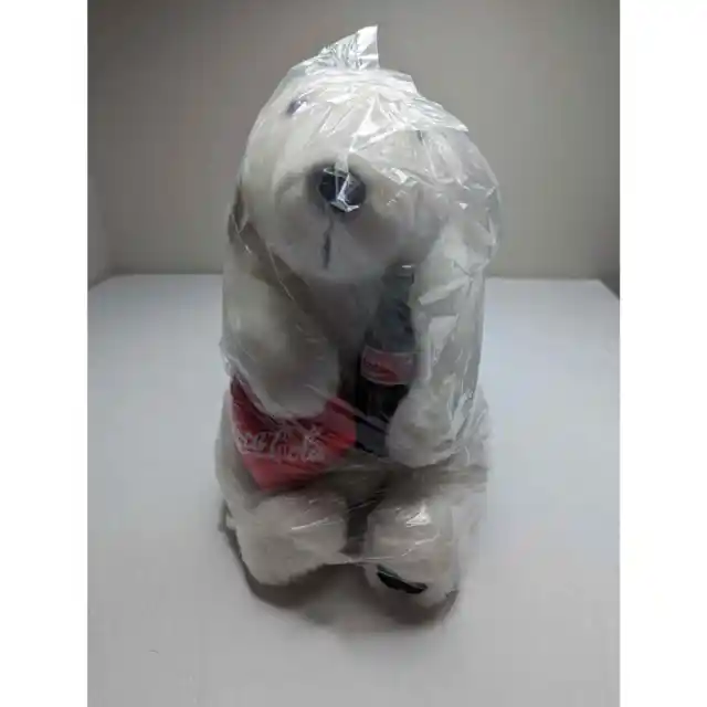 Vintage Sitting Coca Cola Coke Plush Stuffed 11" Polar Bear with Coke Bottle