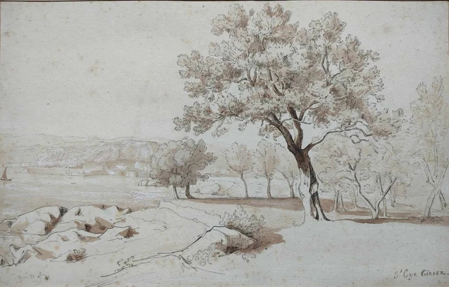 Tableau Peinture à L'huile École Française XIX-XXe Siècle - Paysage Avec Arbres Et Rivière, Vers 1900, Original