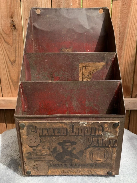 Orig 1910 Shaker Liquid Paint Display Case Paper Metal Litho Sign 16” Look Rare