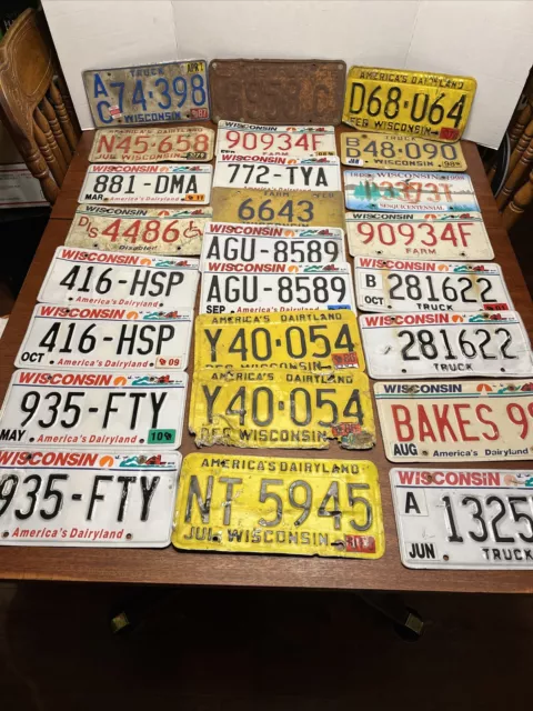 Wisconsin Lot of 25 Expired Mixed Condition License Plates - Disabled Truck Farm