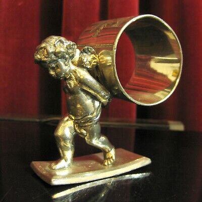 Victorian silver plated figural NAPKIN RING Cherub with ring on back
