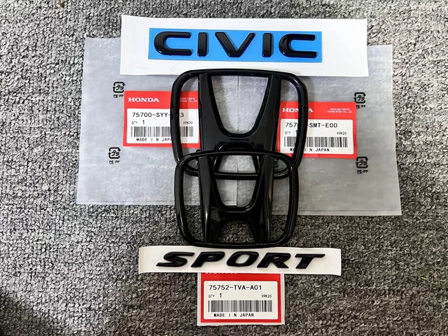 Honda Civic Exterior H Mark Black Front Grille Emblem Badge For 2022-2025 Honda Civic Sport Sedan - ABS, OEM Style Black Civic Sport Emblem