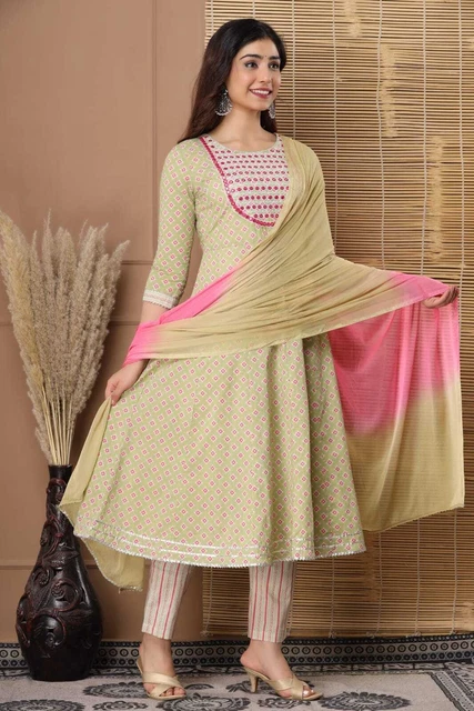 Mint green colour anarkali dress in cotton sizes (S to XL)