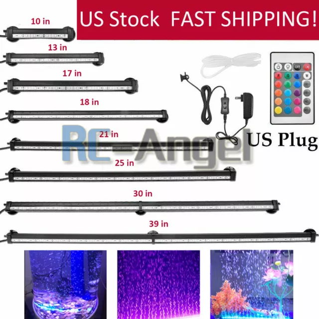Underwater Aquarium Air Bubble LED Light Fish Tank RGB Submersible Lamp + Remote