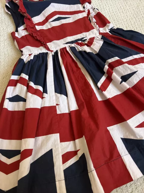 Mini Boden Girl's 7-8 British Flag Union Jack Dress Ruffle Top Lined 3