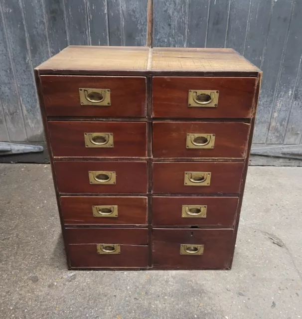 Antique Campaign Military Bank Of Drawers