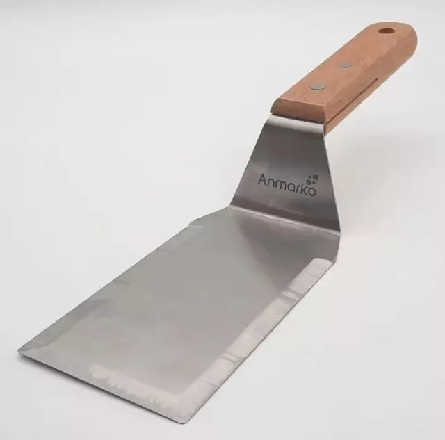 Anmarko Angled Spatula Turner Wood Handle  6" X 2-3/4" Stainless Steel Blade