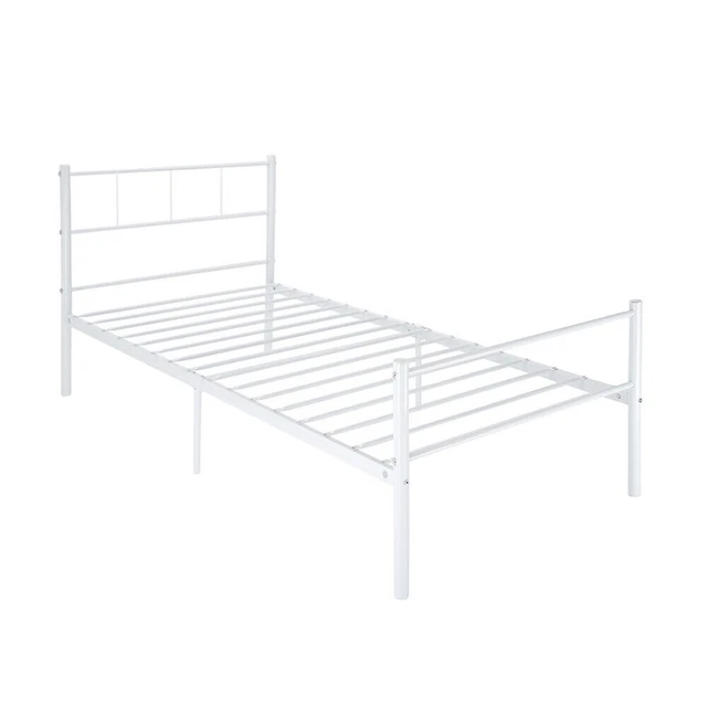 SINGLE METAL BED Frame with Slatted Headboard and Footboard / Solid
