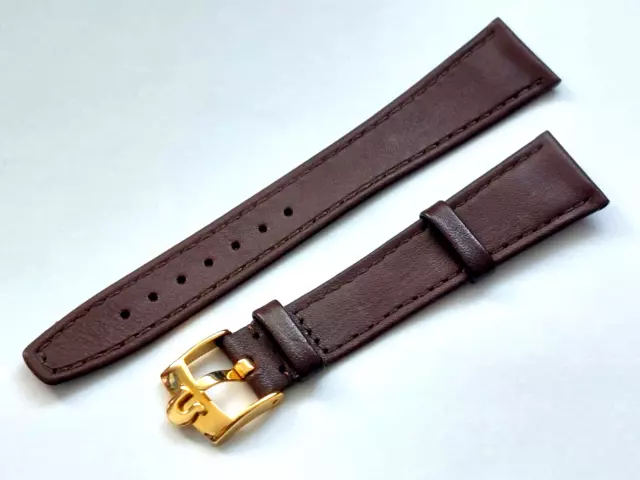 New 18mm Brown Genuine Leather Soft Slim/ Flat Watch Strap G/P Buckle For Omega