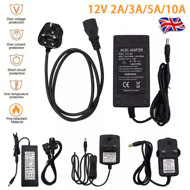 AC 100-240v to DC 12V 2A-10A Power Supply Adapter Charger LED Strip CCTV UK Plug